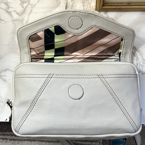 Tiganello Handbags - Tiganello Leather Crossbody Grey Zip Top Graphic Satin Lining Vintage SO CUTE